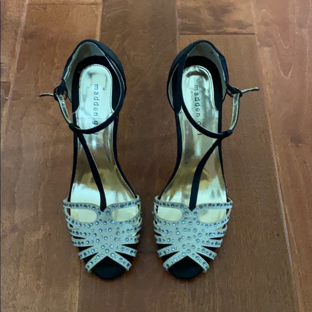 Sexy bedazzled black and nude t-strap heel